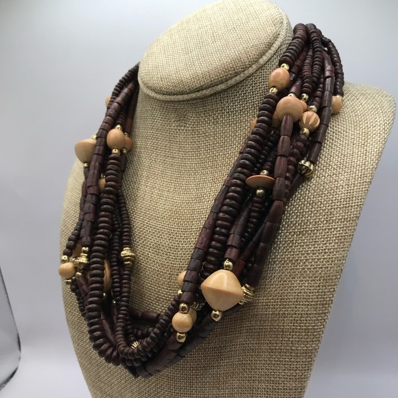 Tribal Inspired Multi Strand Wood Bead Necklace - Picture 3 of 7